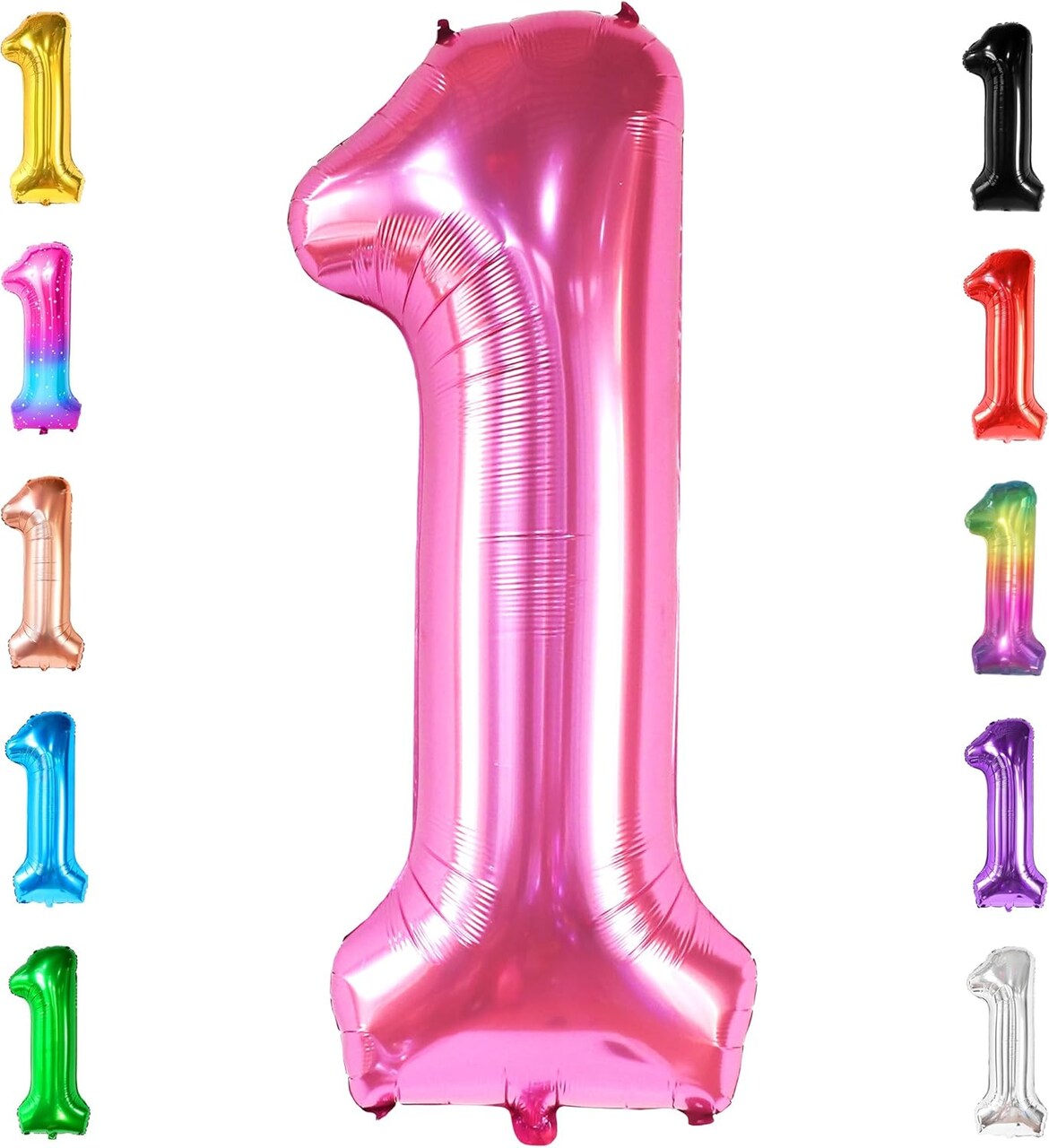 Hot Pink 40" Number 1 Balloon – 1st Birthday Decorations, Mylar Foil Balloon, Reusable, Helium or Air Inflatable, Princess-Themed Party Supplies (Pink)